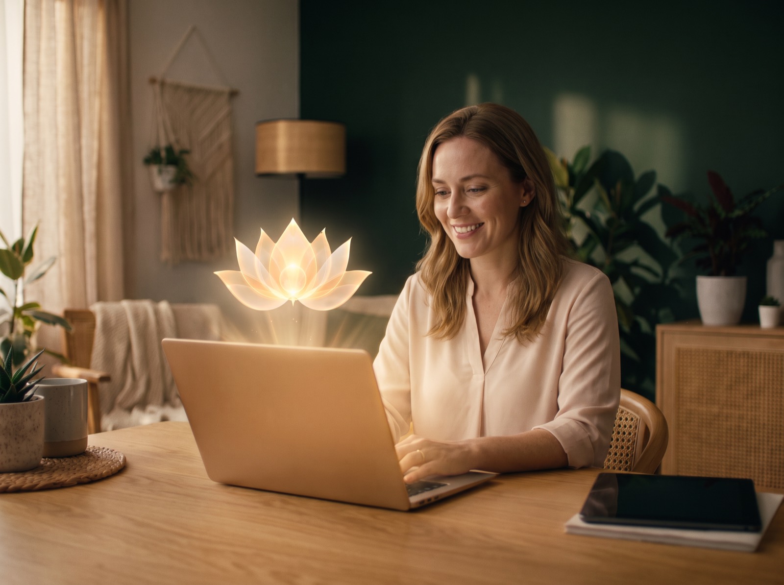 A woman at her laptop reading an email from LÚA